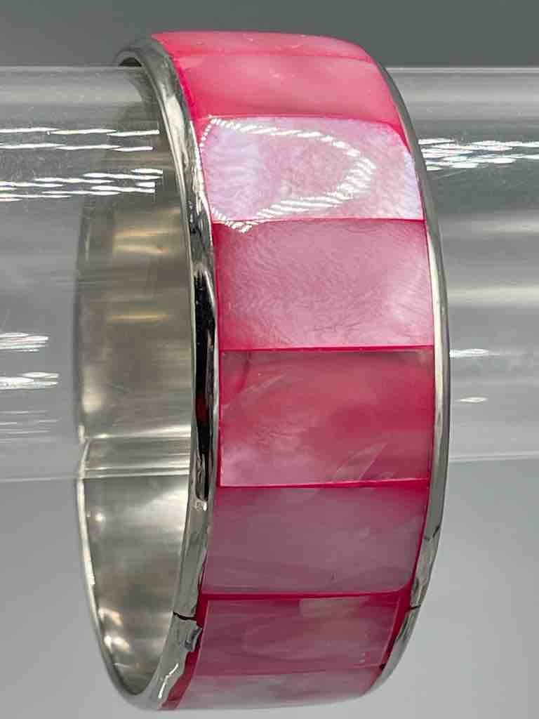 Wide Colorful Natural Shell Bangle - Pink