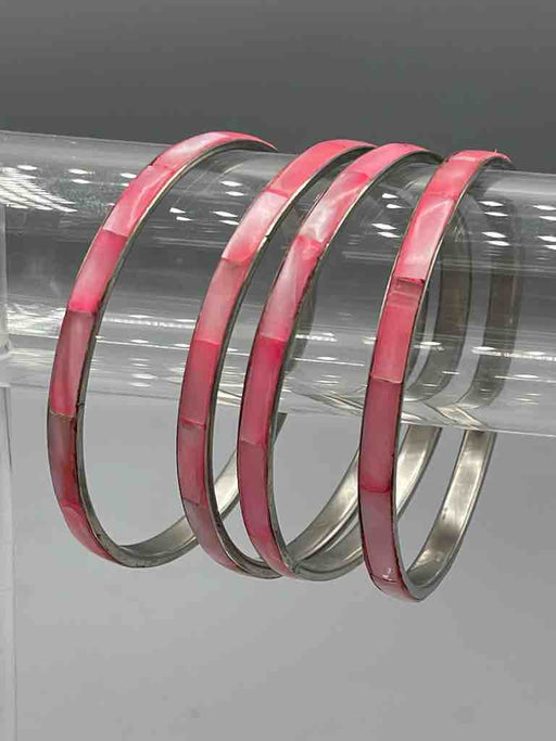 Thin Colorful Natural Shell Bangle - Pink