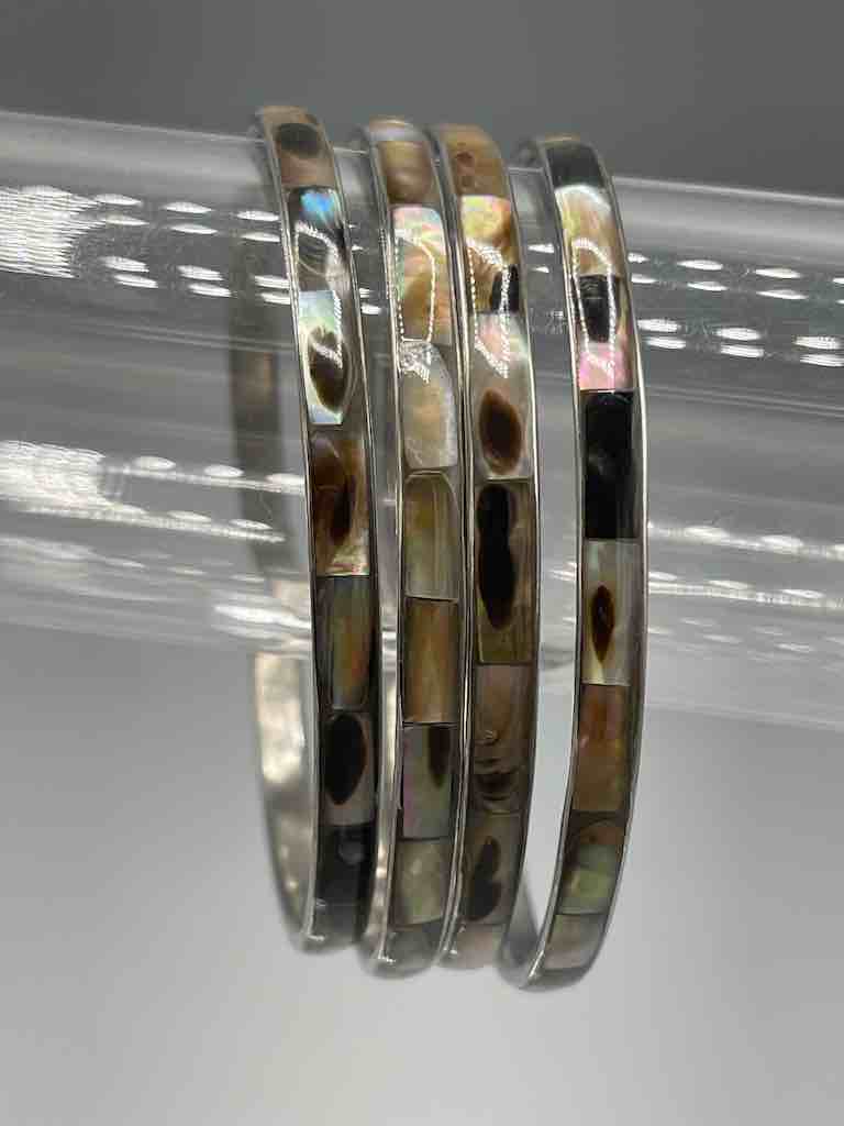 Thin Colorful Natural Shell Bangle - Mother of Pearl