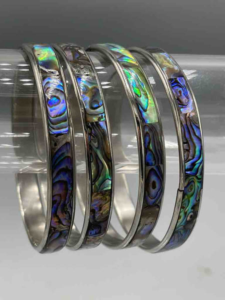 Bracelet Extensible En Nacre D'abalone Naturelle - Largeur 18 Mm, Reflets Gris Argentés - Neuf