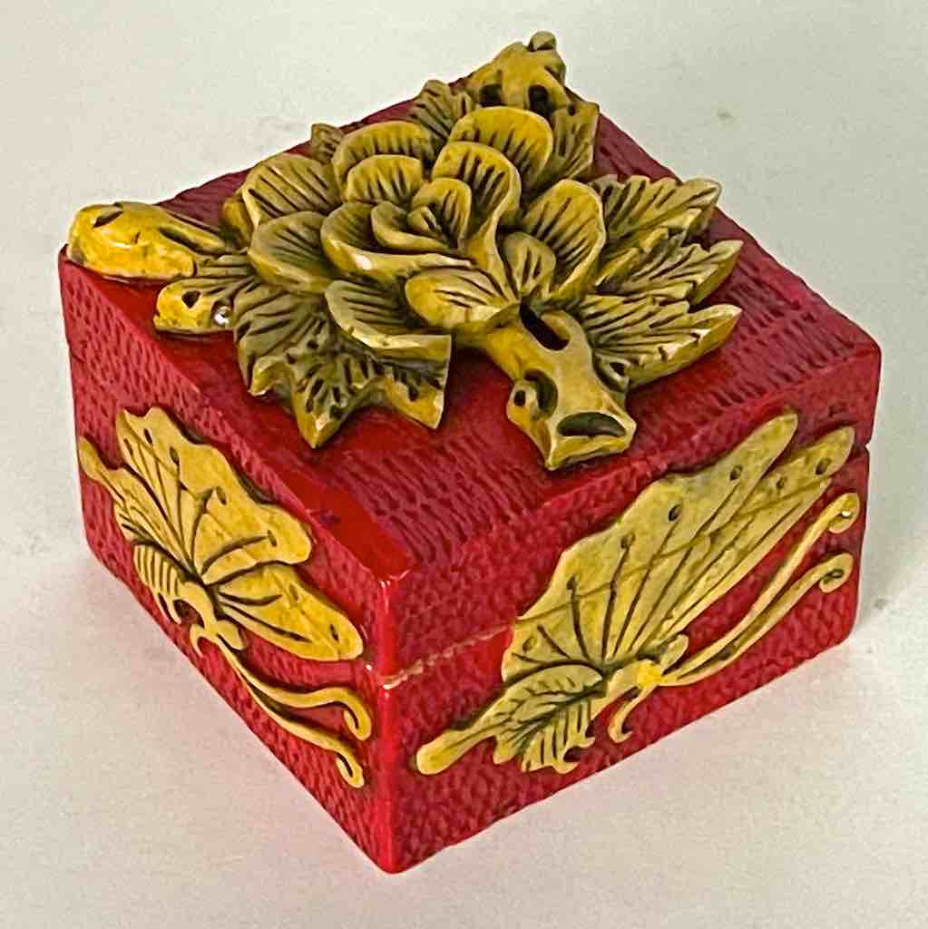 Small Square Bas Relief Carved Rose Soapstone Trinket Decor Box