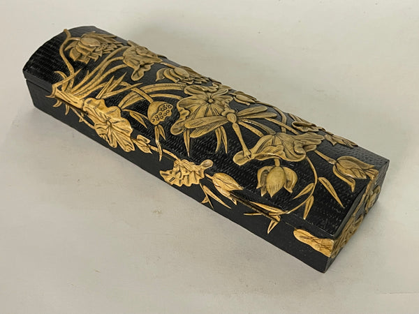 Dragonfly Lotus Design - Long Domed Soapstone Trinket Decor Box