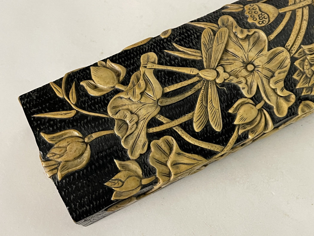 Dragonfly Lotus Design - Long Domed Soapstone Trinket Decor Box