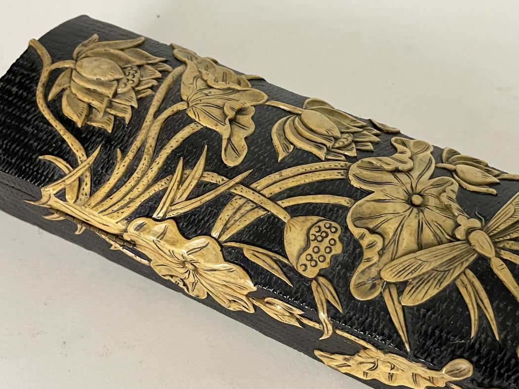 Dragonfly Lotus Design - Long Domed Soapstone Trinket Decor Box