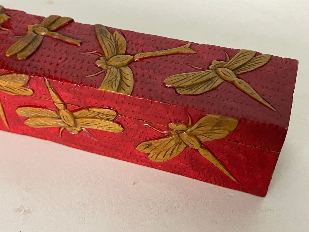 Dragonflies Design - Long Soapstone Trinket Decor Pencil Box