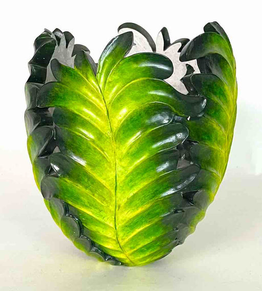 Flared Green Leaf Design Soapstone Decor Vase Sculpture
