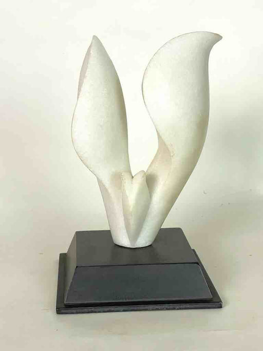 Hand-carved White Marble Decor Stylized Leaf Sculpture