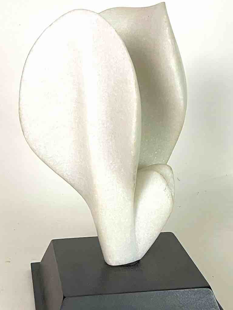 Hand-carved White Marble Decor Stylized Leaf Sculpture