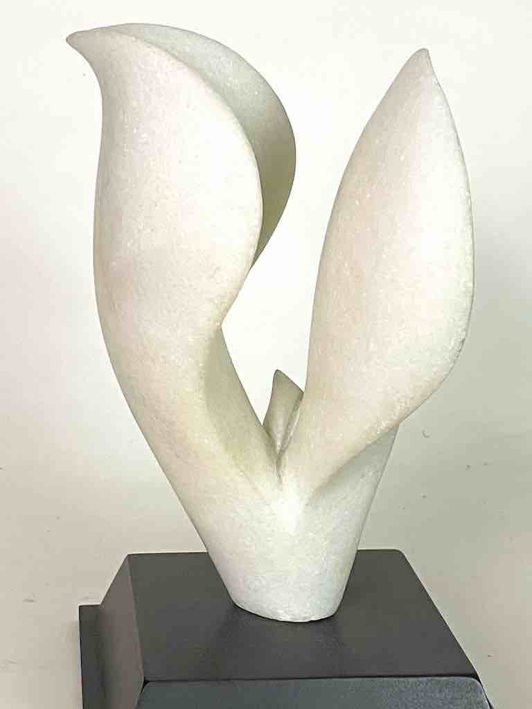 Hand-carved White Marble Decor Stylized Leaf Sculpture