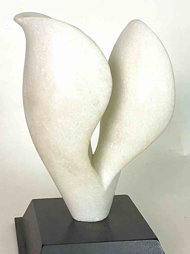 Hand-carved White Marble Decor Stylized Leaf Sculpture