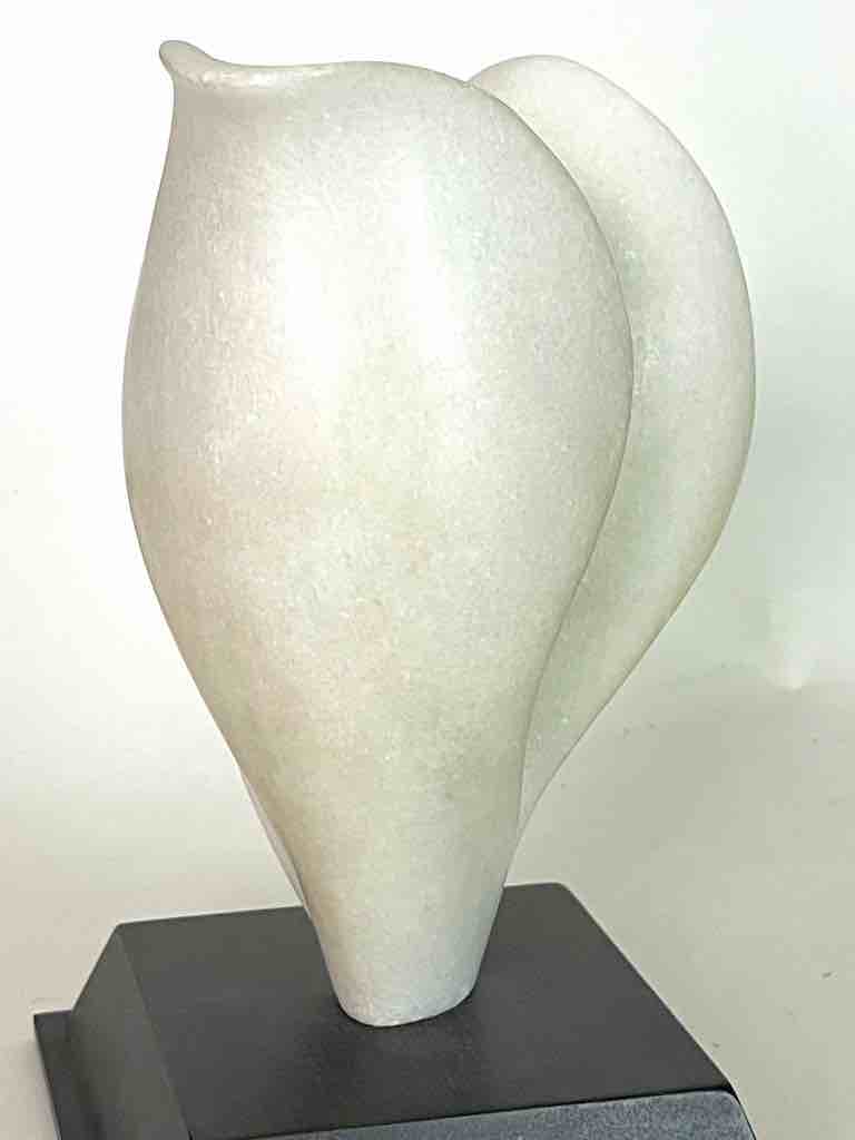 Hand-carved White Marble Decor Stylized Leaf Sculpture