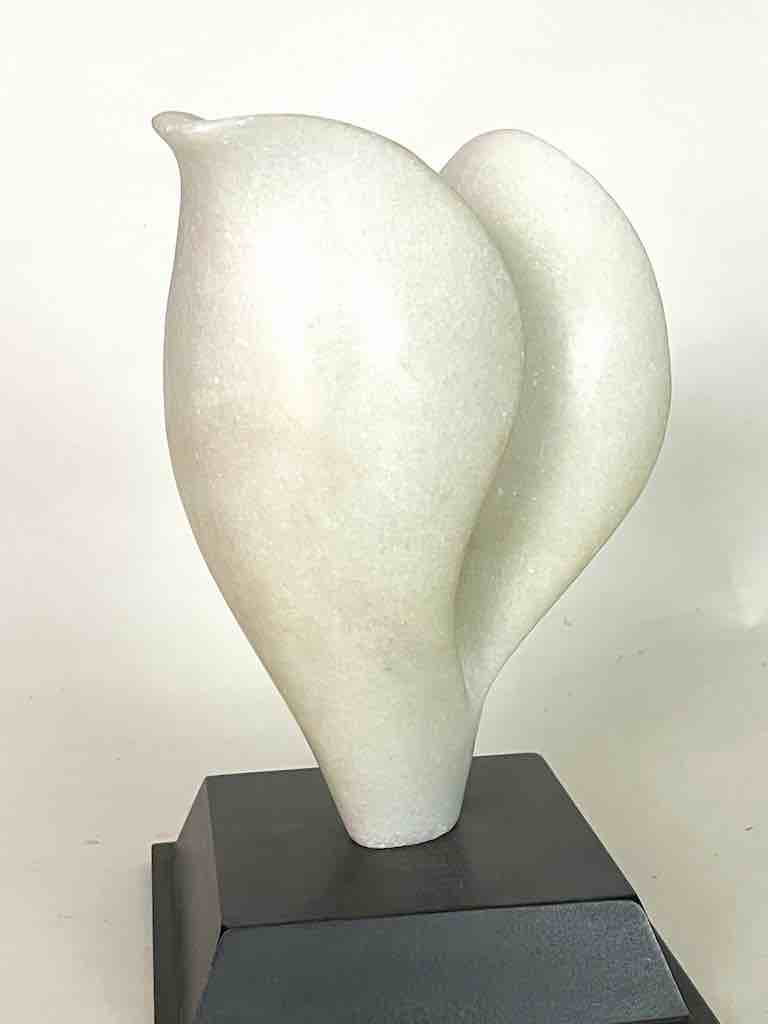 Hand-carved White Marble Decor Stylized Leaf Sculpture