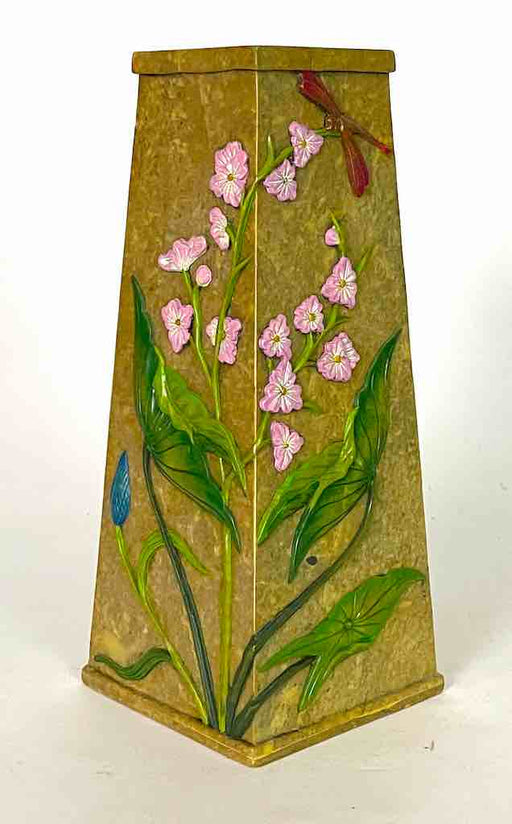 Tall Tapered Flowers Design Soapstone Decor Vase