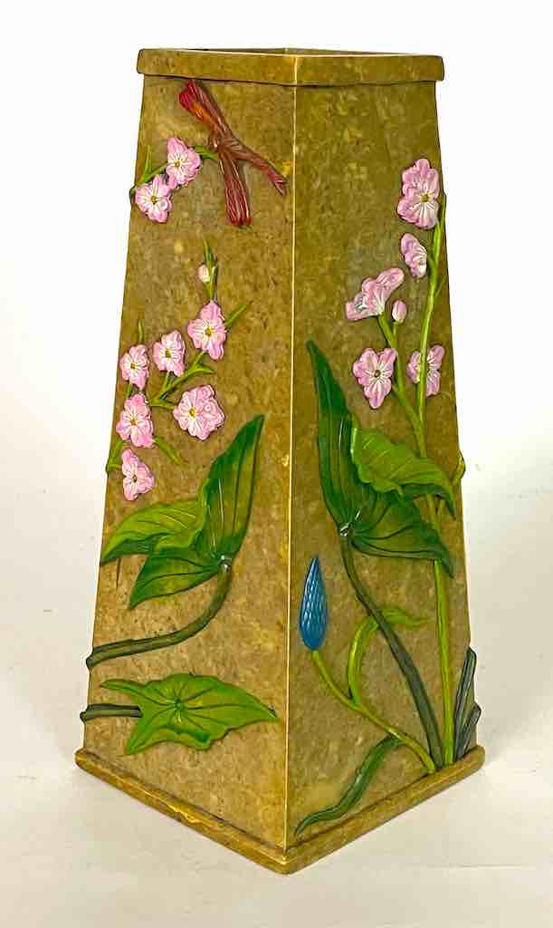 Tall Tapered Flowers Design Soapstone Decor Vase