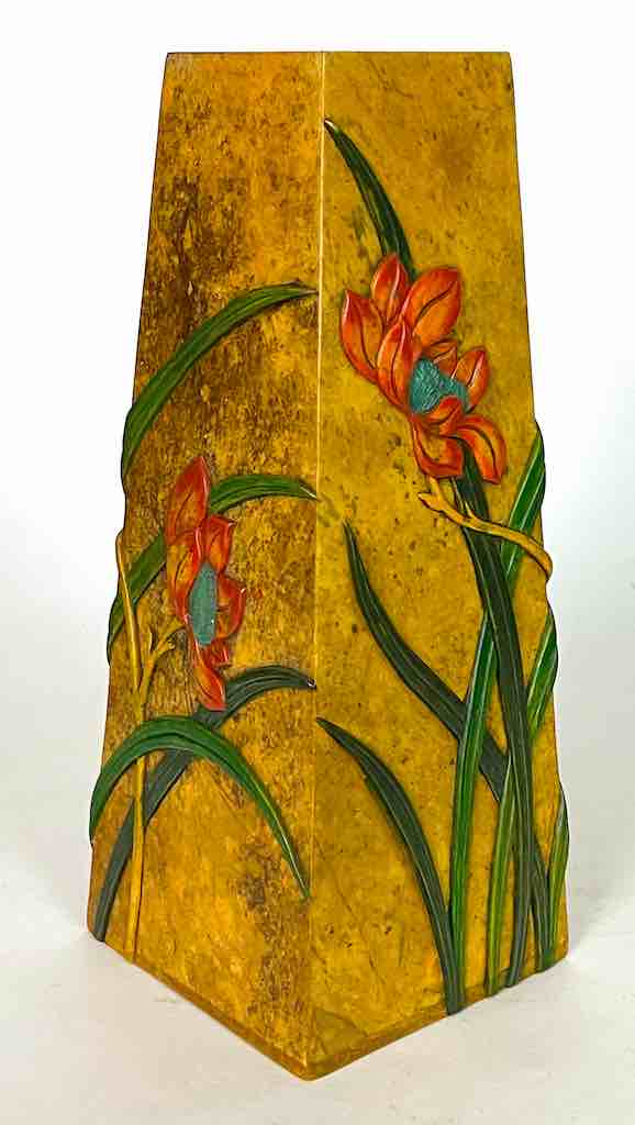 Tall Tapered Orchid Design Soapstone Decor Vase