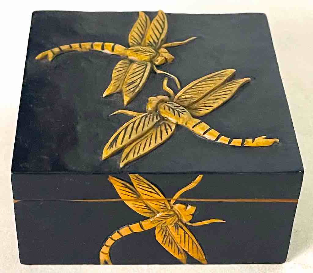 Small Square Dragonflies Design Soapstone Trinket Decor Box