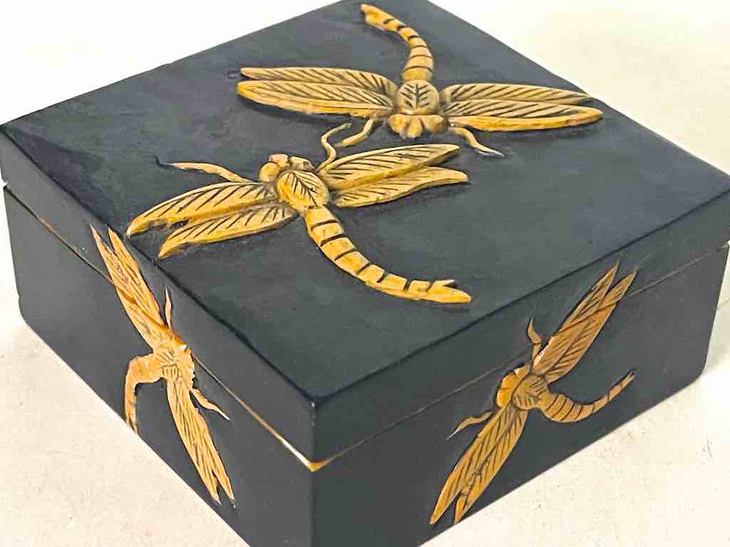 Small Square Dragonflies Design Soapstone Trinket Decor Box