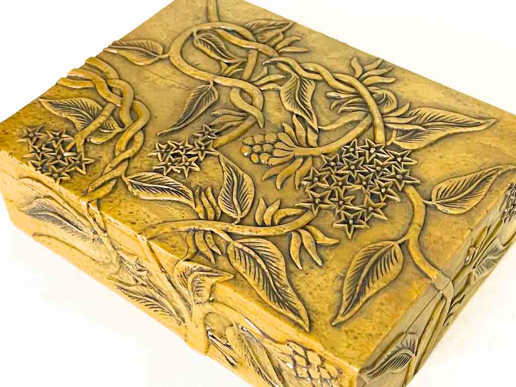 Vines Design Tan Rectangular Soapstone Trinket Decor Box