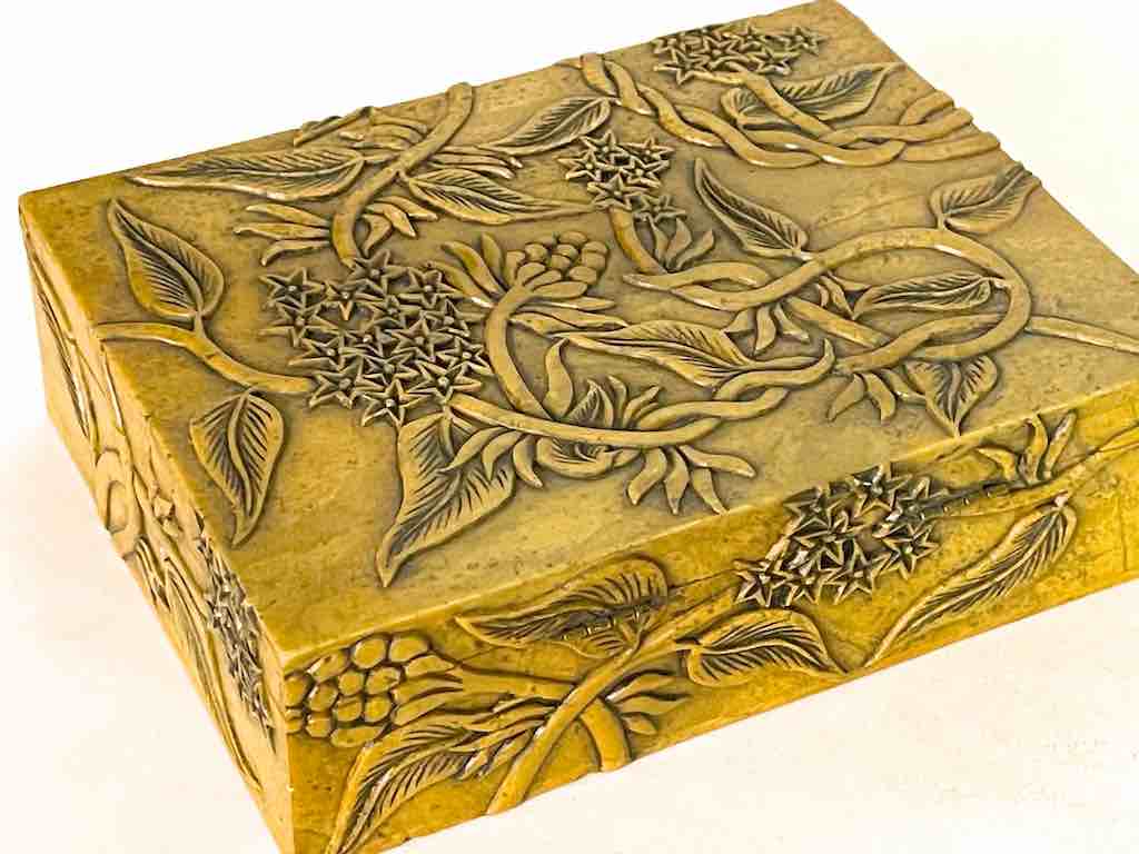 Vines Design Tan Rectangular Soapstone Trinket Decor Box