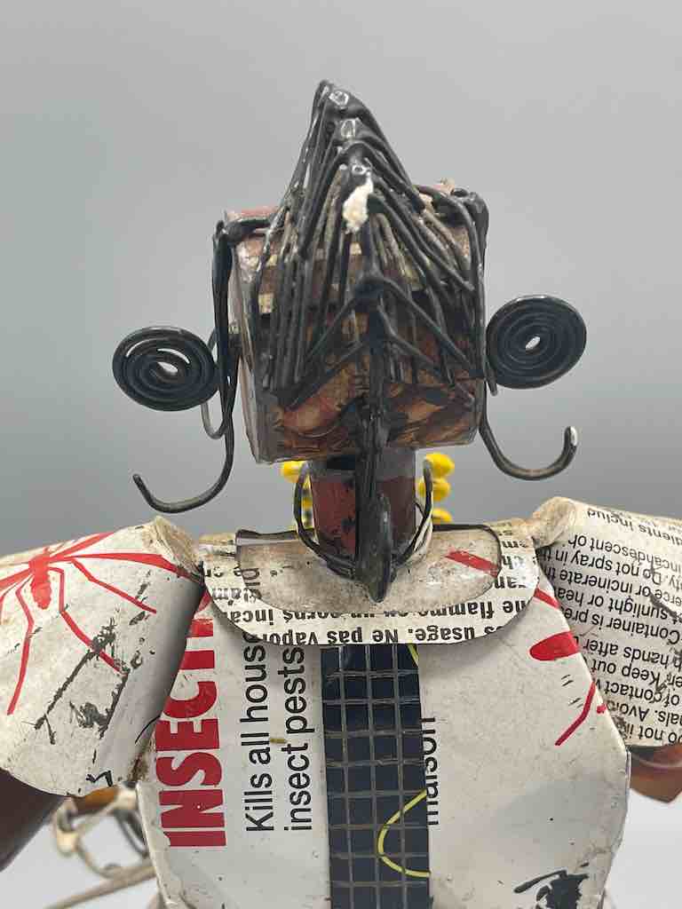 African Recycled Labeled Metal Can Contemporary Art Sculpture