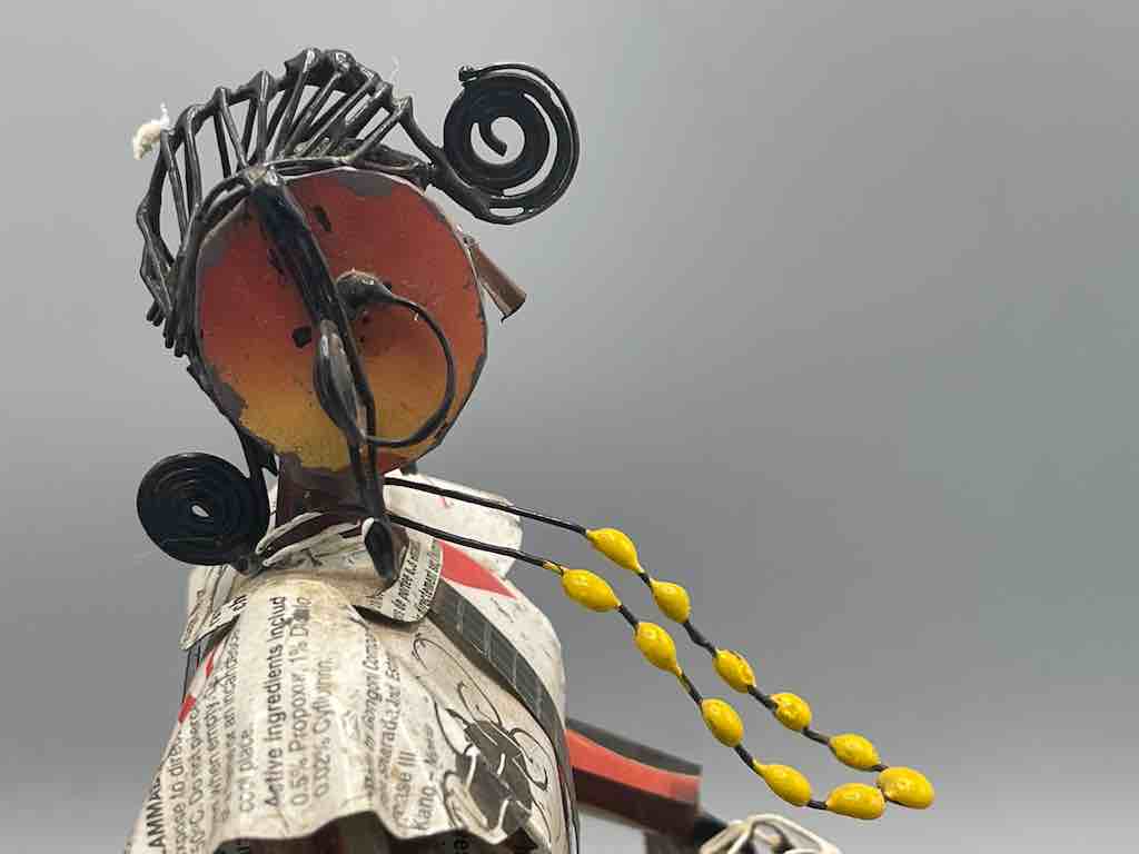 African Recycled Labeled Metal Can Contemporary Art Sculpture