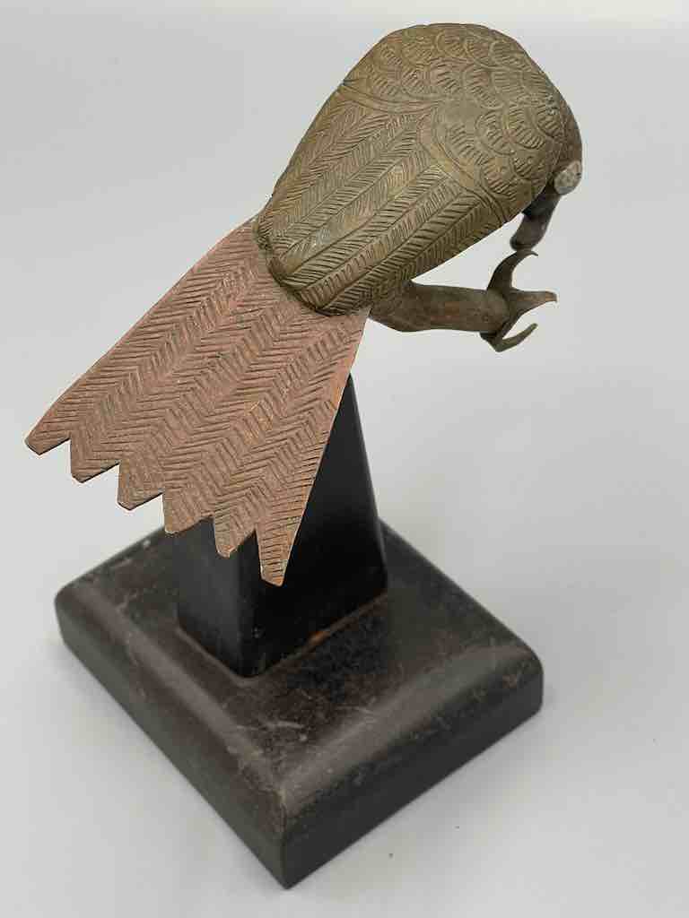 Brass Parrot "Asen" Figure on Base - Benin