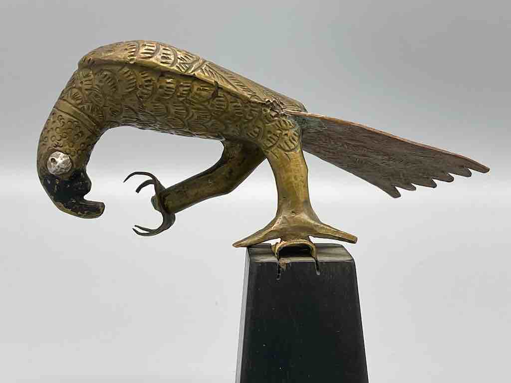 Brass Parrot "Asen" Figure on Base - Benin