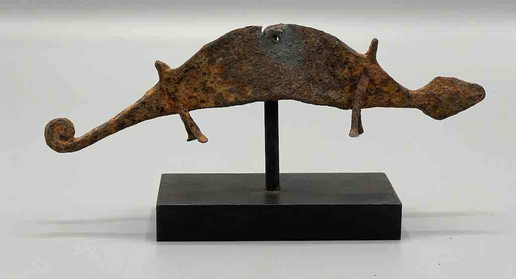 Iron Chameleon "Asen" Figure on Base - Benin