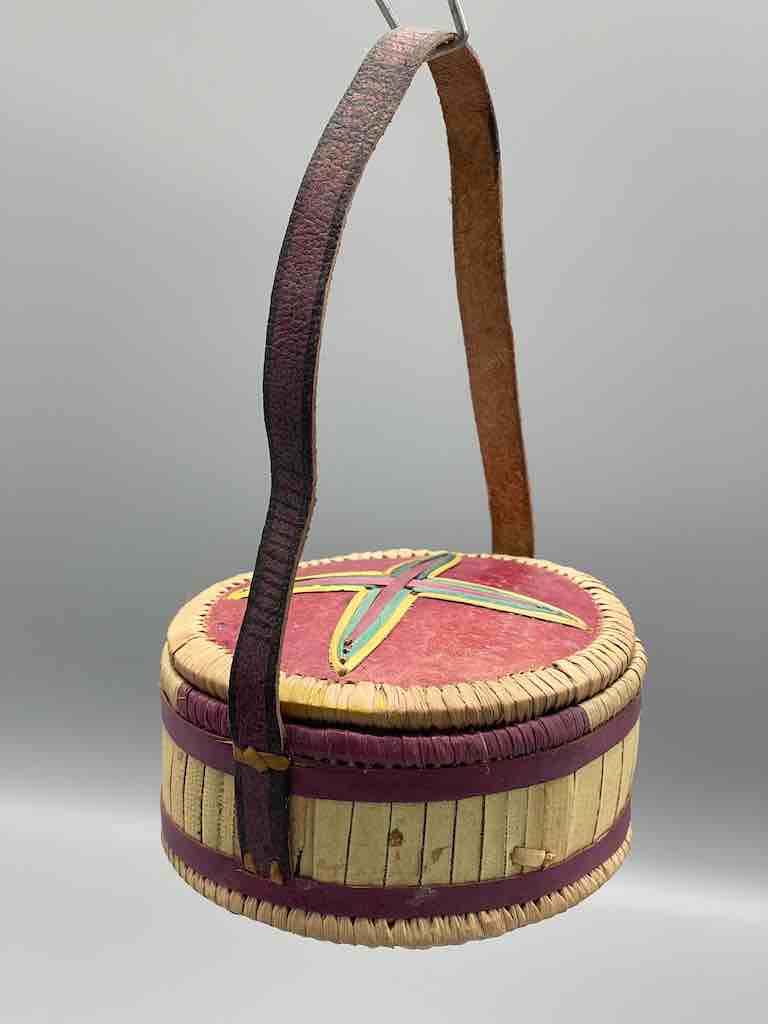 Small Round Gourd Straw Container With Handle from Mali