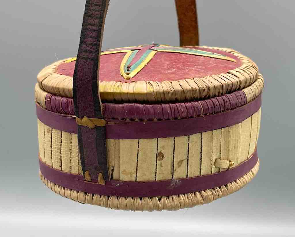 Small Round Gourd Straw Container With Handle from Mali