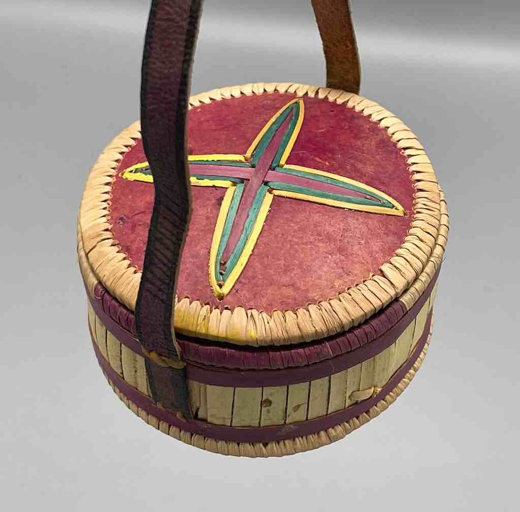 Small Round Gourd Straw Container With Handle from Mali