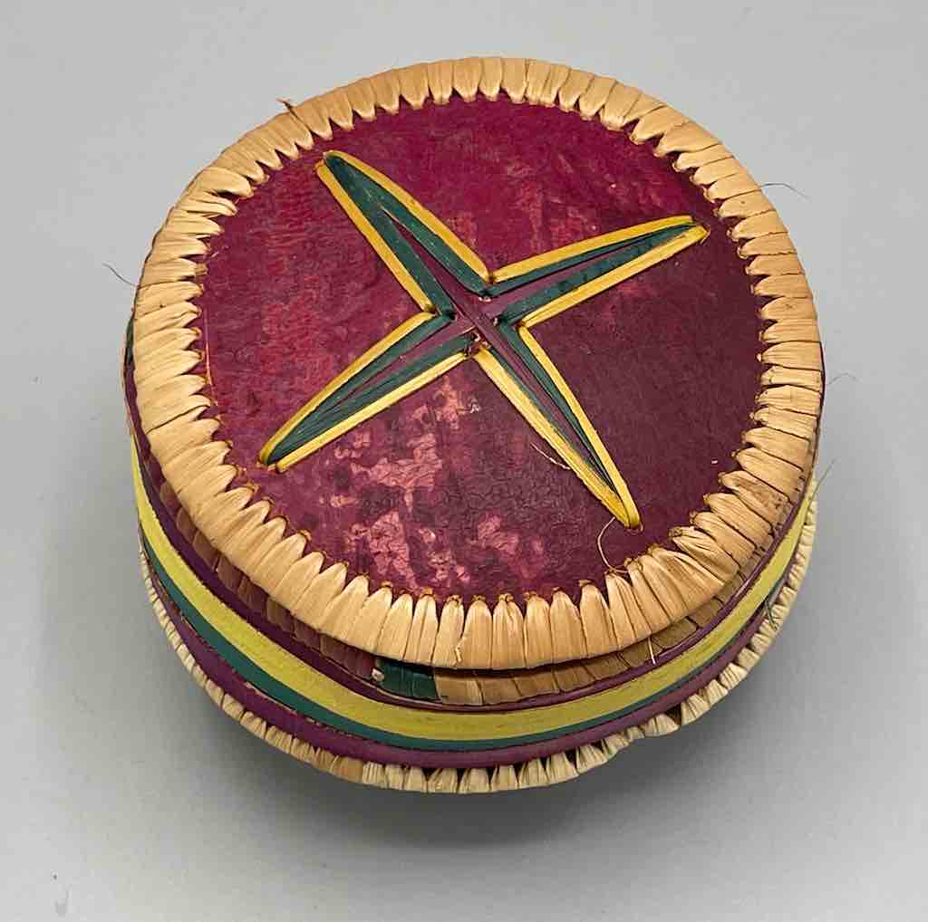 Small Round Gourd Straw Container from Mali