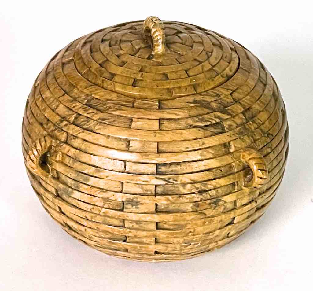 Wicker Weave - Sphere with Handles Soapstone Trinket Decor Jar With Lid