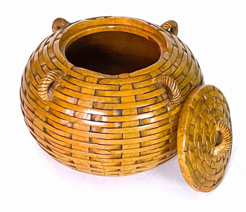 Wicker Weave - Sphere with Handles Soapstone Trinket Decor Jar With Lid
