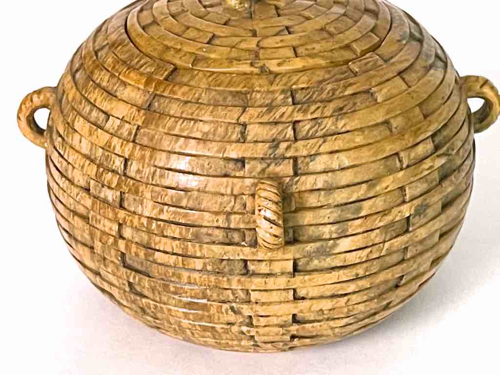 Wicker Weave - Sphere with Handles Soapstone Trinket Decor Jar With Lid