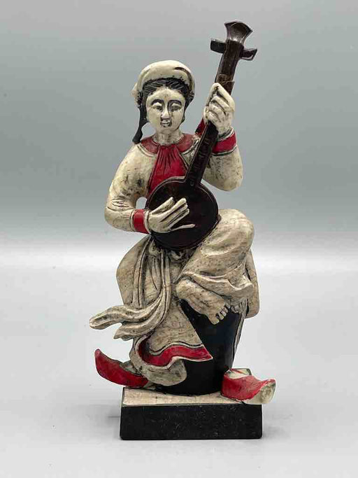 Woman Soapstone String Instrument Player Figure - Viet Nam