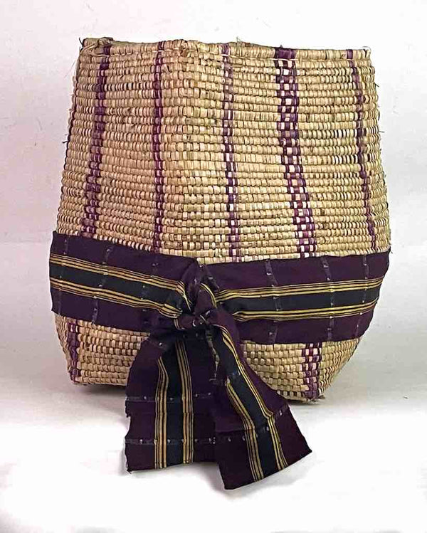 Large Deep Vintage Flexible Swampgrass Basket, Cloth Accent - Benin