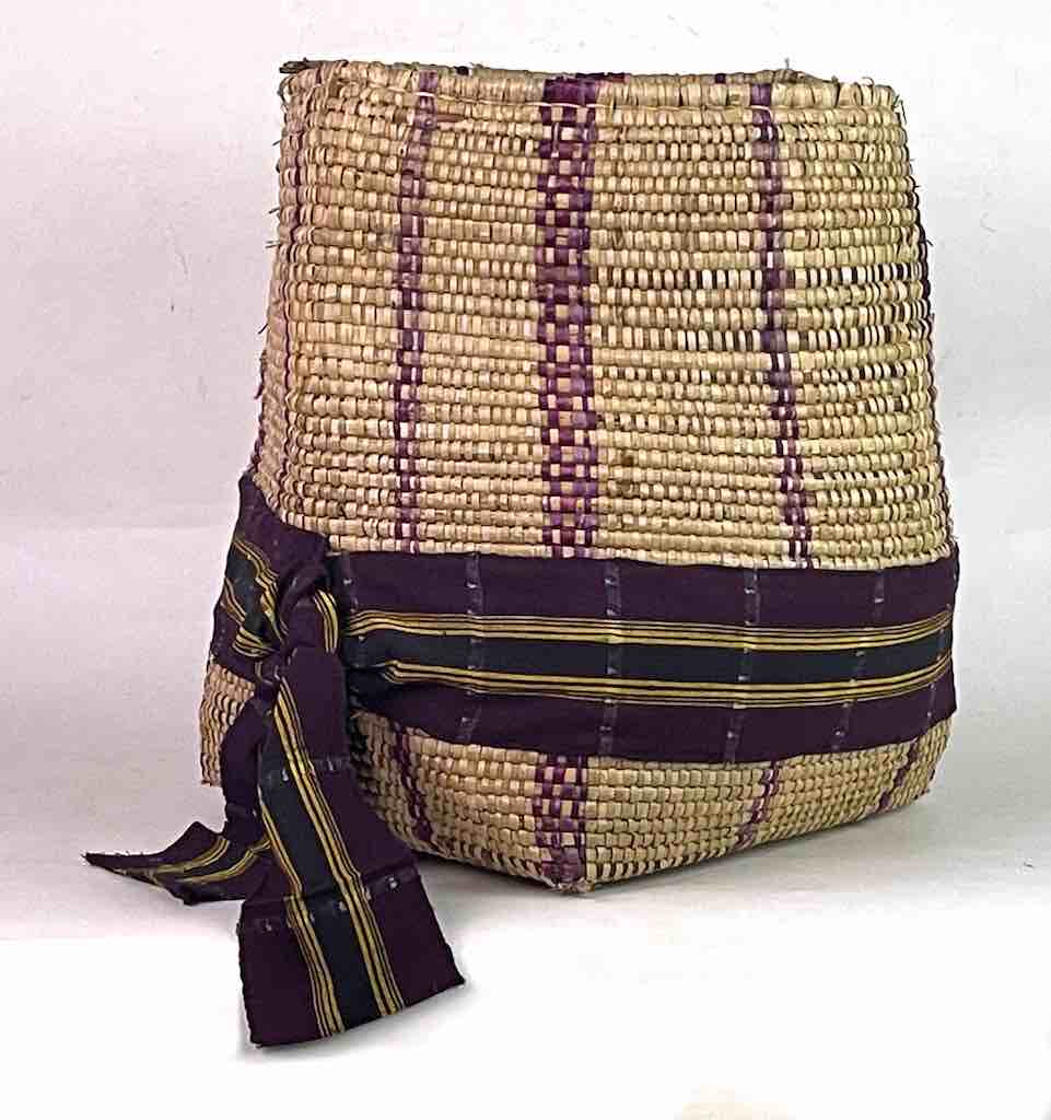 Large Deep Vintage Flexible Swampgrass Basket, Cloth Accent - Benin