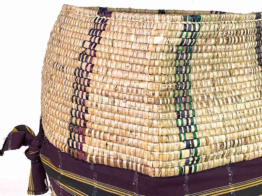 Large Deep Vintage Flexible Swampgrass Basket, Cloth Accent - Benin