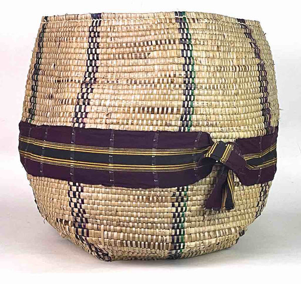 Large Deep Vintage Flexible Swampgrass Basket, Cloth Accent - Benin