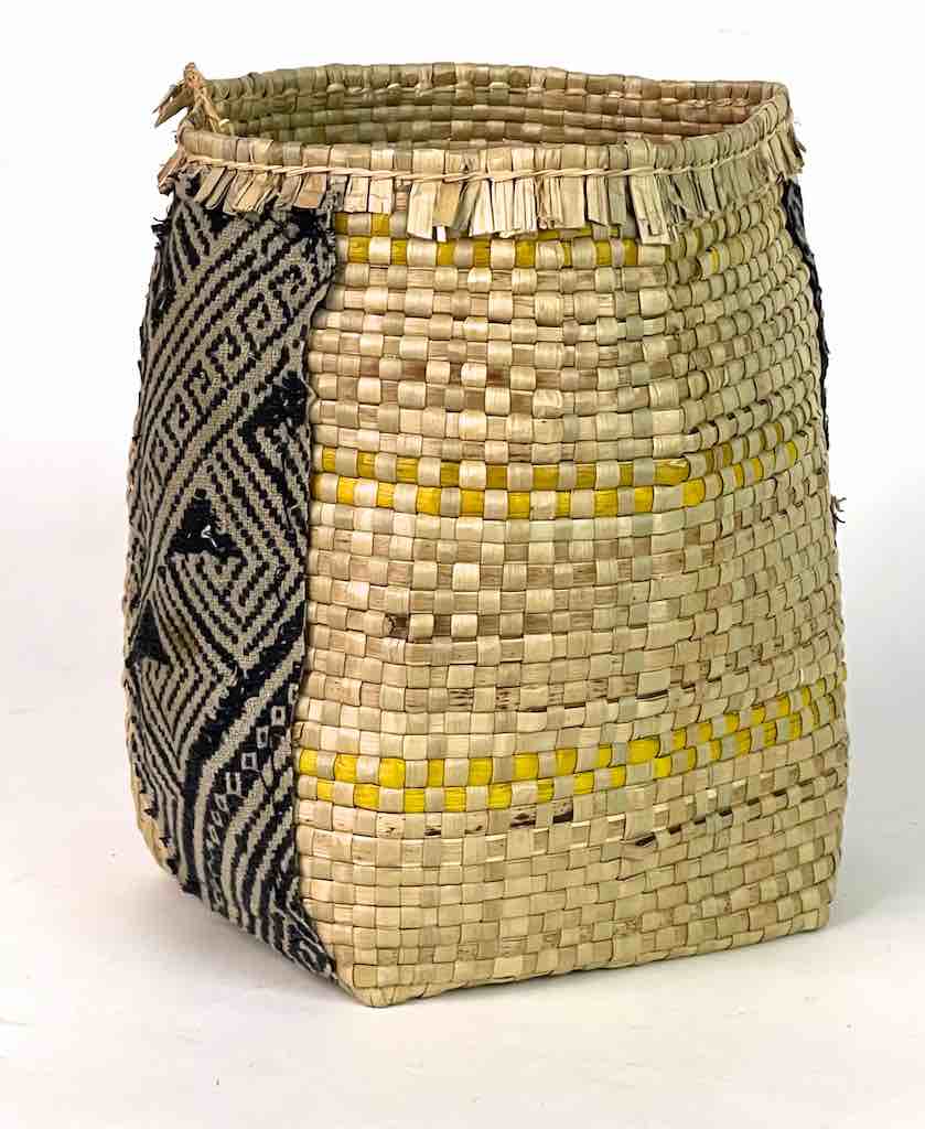 Small Deep Vintage Flexible Swampgrass Basket, Cloth Accent - Benin