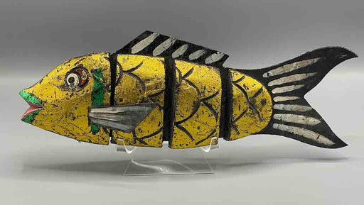 Vietnamese Yellow Wooden Fish Articulated Puppet Sculpture