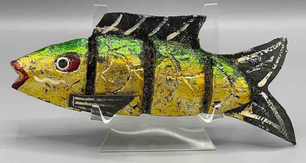 Small Vietnamese Yellow Wooden Fish Articulated Puppet Sculpture