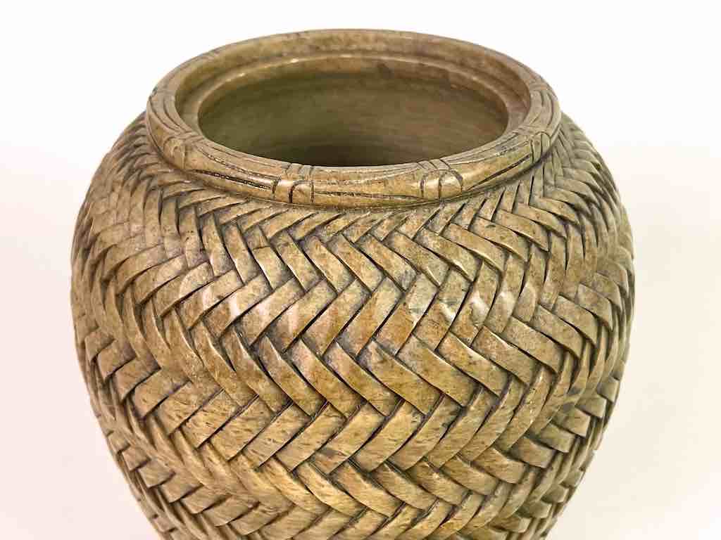 Wicker Weave Soapstone Trinket Decor Urn With Lid