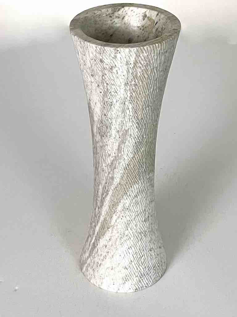 Hand-Carved Soapstone Vietnamese White Hourglass-Shape Vase
