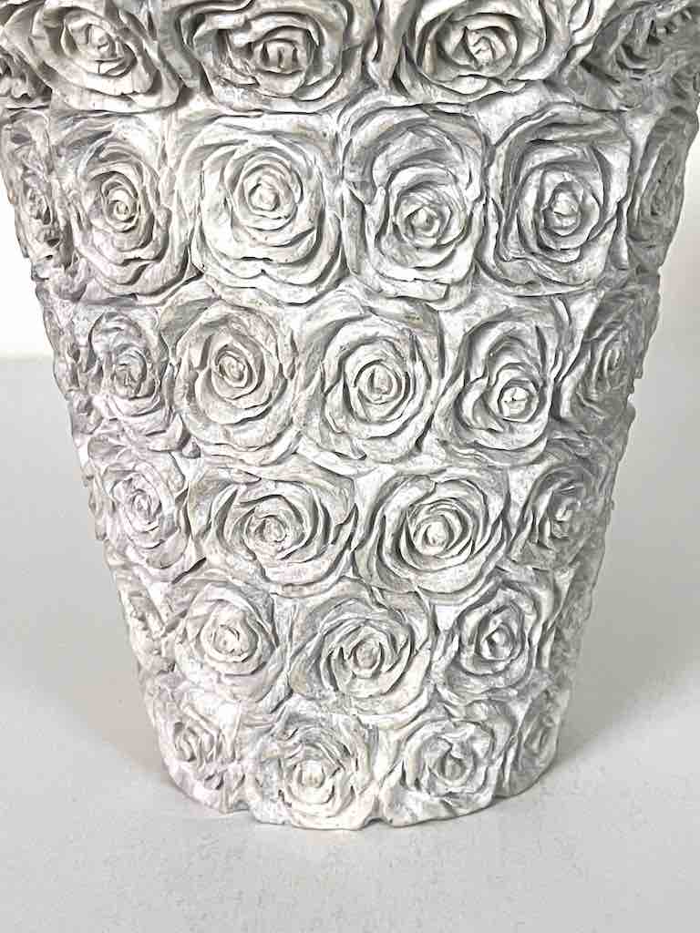Hand-Carved Soapstone Vietnamese White Roses Design Vase