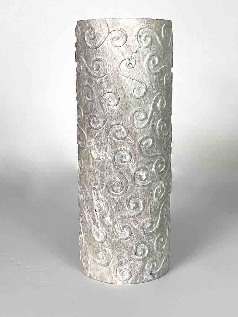 Hand-Carved Tall Cylindrical Soapstone Vietnamese Sculptural Vase