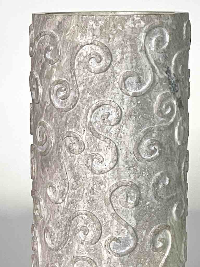 Hand-Carved Tall Cylindrical Soapstone Vietnamese Sculptural Vase