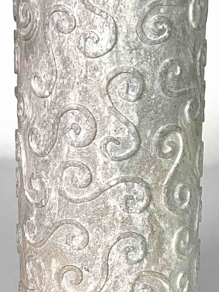 Hand-Carved Tall Cylindrical Soapstone Vietnamese Sculptural Vase
