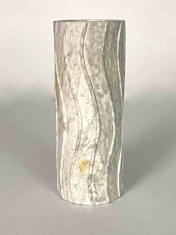 Hand-Carved Cylindrical Soapstone Vietnamese Sculptural Vase